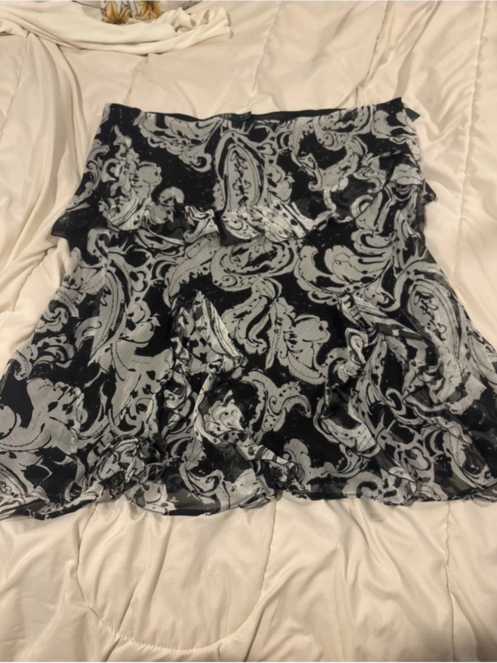 Ralph Lauren Black & White Paisley Maxi Skirt with Ruffle Hem